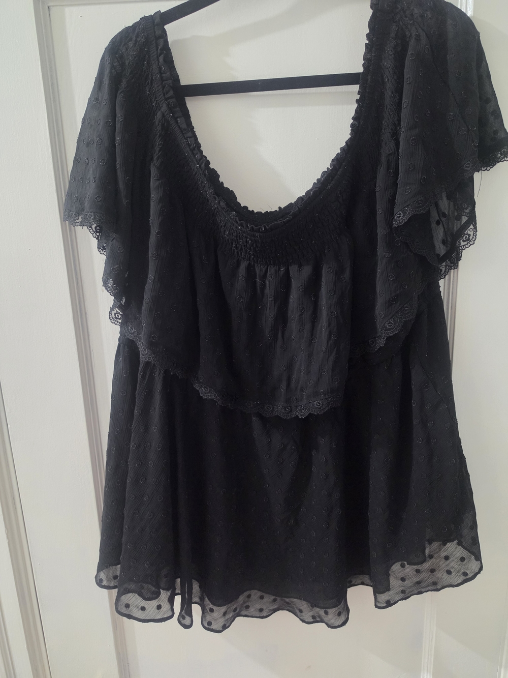 torrid Black Off-Shoulder Ruffle Eyelet Top